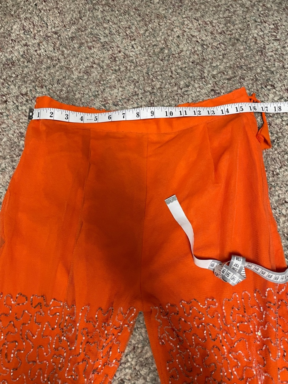 Vintage beaded sequinned super bell bottom Embellished Orange mesh Pants - Picture 6 of 13